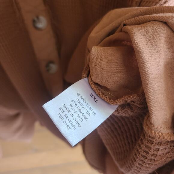 Pink Lily Shacket Waffle Knit Top Change The Game Brown Distressed 3XL Boho Cozy - Picture 6 of 6